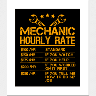 Funny Mechanic Hourly Rate Gift Shirt Labor Rates Posters and Art